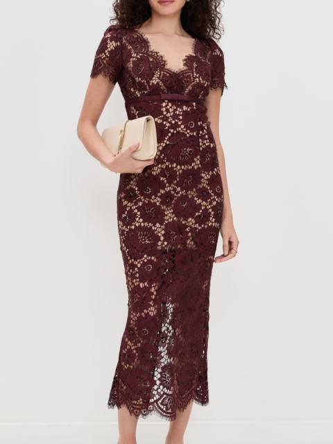 self-portrait Burgundy Floral Lace Midi Dress