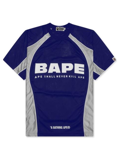 A BATHING APE® SOLID CAMO JACQUARD MULTILOGO RELAXED FIT FOOTBALL JERSEY - BLUE