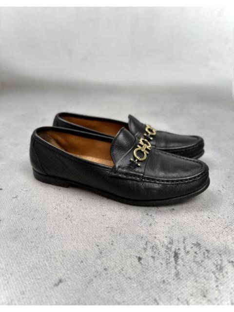 FERRAGAMO Salvatore Ferragamo Leather Gancini Loafers Gold Hardware