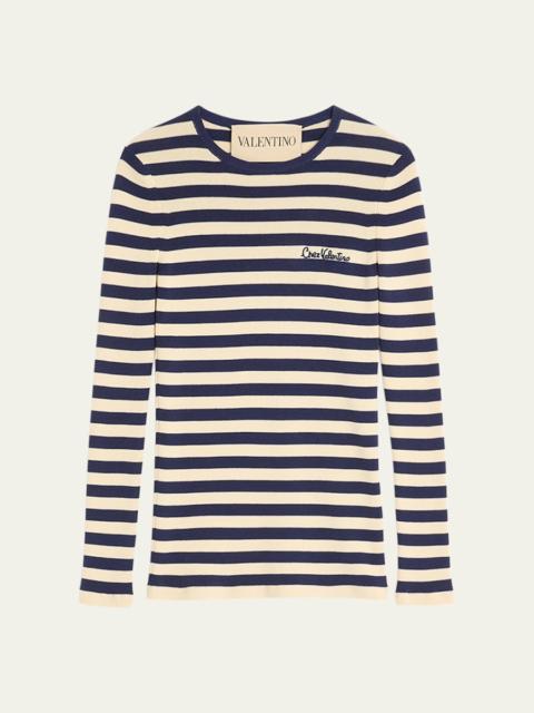 Valentino Chez Valentino Striped Knit Long-Sleeve Top