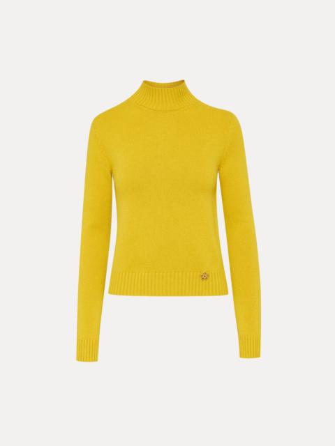 Oscar de la Renta O FLOWER MOCK NECK CASHMERE PULLOVER