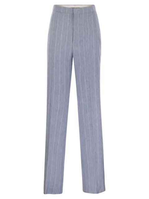 Other Designers Tagliatore Women Pinstripe Trousers In Linen And Stretch Cotton