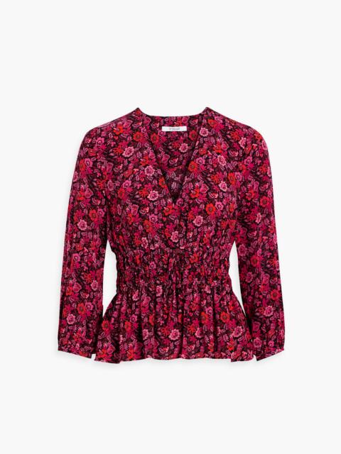 DEREK LAM 10 CROSBY Gathered floral-print crepe de chine top