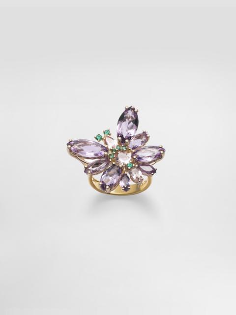 Dolce & Gabbana Butterfly Ring 18-carat yellow gold, amethysts, morganites, and emeralds