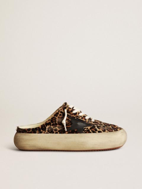 Golden Goose Space-Star Sabots in leopard-print pony skin with black leather star
