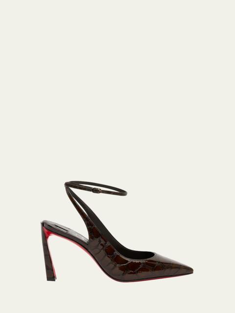Christian Louboutin Condora Croc-Embossed Patent Leather Red Sole Pumps