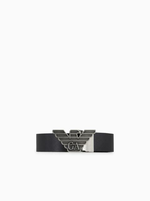 EMPORIO ARMANI Gift box with reversible belt in Saffiano leather and interchangeable buckle