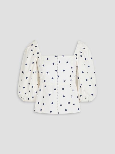 maje Polka-dot stretch-cotton poplin top