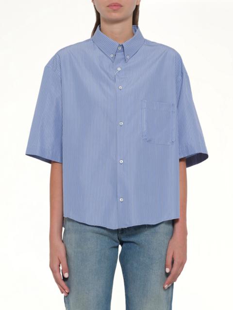 Maison Margiela Stripe Short Sleeve Shirt in Blue/Khaki
