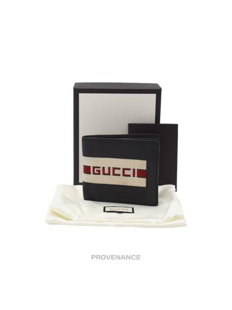 GUCCI Gucci Bifold Wallet -Logo Stripe Web Black Leather