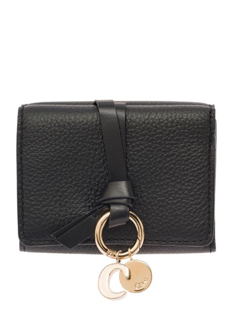 Chloé Chloé Women 'Alphabet' Black Tri-Fold Wallet With Charm And Leather Link In Grainy Leather Woman