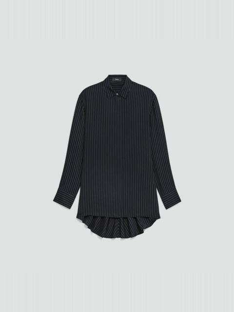 Theory High-Low Flounce Shirt in Washed Stripe