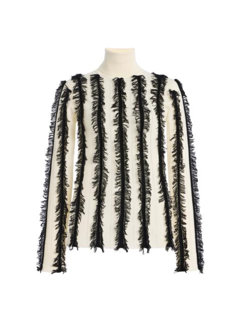 ZANKOV Nico Fringed Wool Turtleneck Sweater black/white
