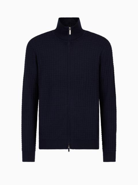 EMPORIO ARMANI Tuck-stitch full-zip cardigan in a wool and Lyocell blend