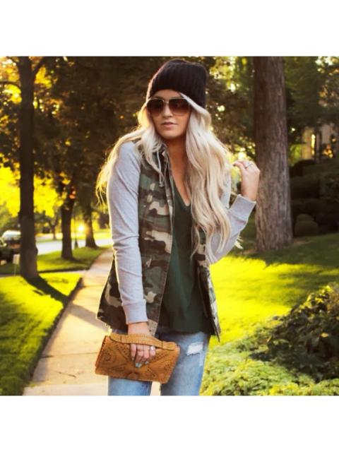 Other Designers Windsor Camo Mixed Media Sweatshirt Sleeve Utility Army Jacket