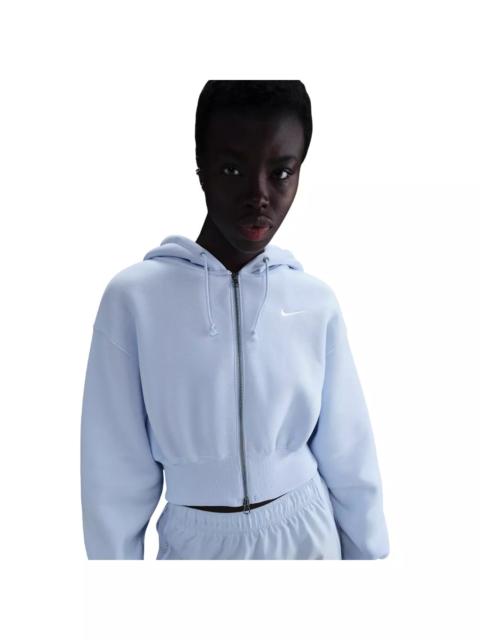 Nike Women's Sportswear Phoenix Fleece Loose Cropped Full-Zip Jacket -Blue