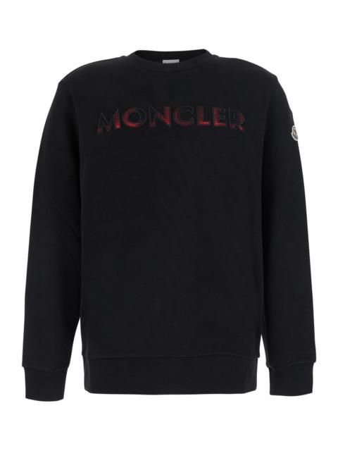 Moncler Moncler Men Black Crew Neck Sweater With Logo Lettering On The Front And Logo Patch On The Sleeve In
