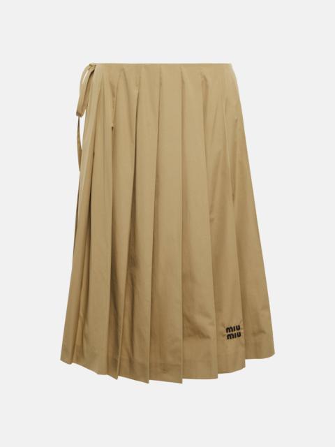 Miu Miu Embroidered pleated cotton midi skirt