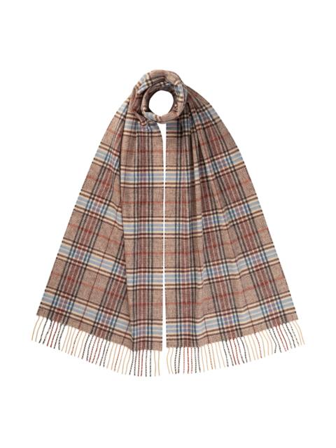 Johnstons of Elgin Tweed Check Merino Brown Scarf