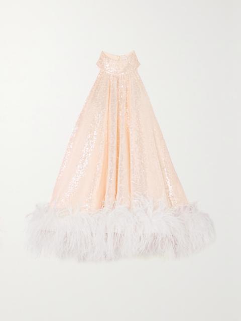 16ARLINGTON Cindy Feather-trimmed Sequined Tulle Mini Dress