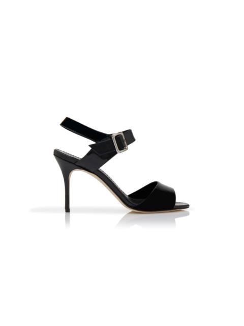 Manolo Blahnik Black Patent Leather Slingback Sandals