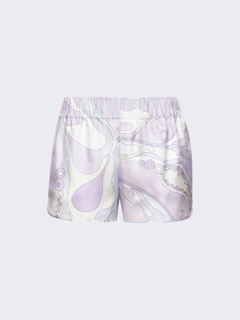 PUCCI Orchidee Print Silk Shorts Lavender