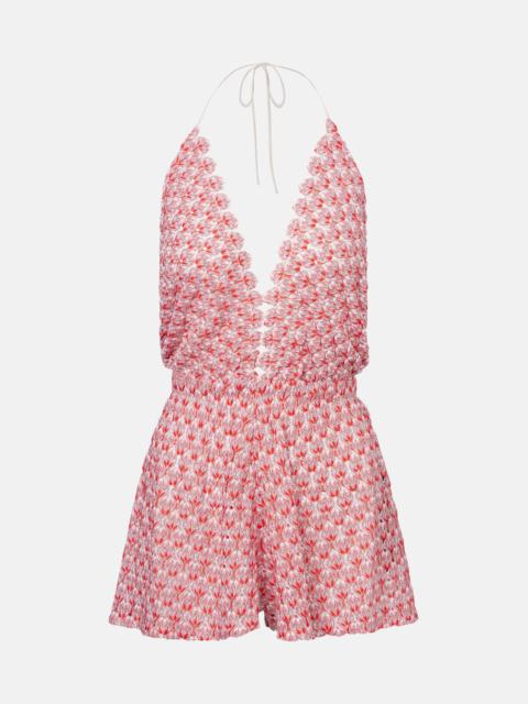 Open-knit lamé playsuit