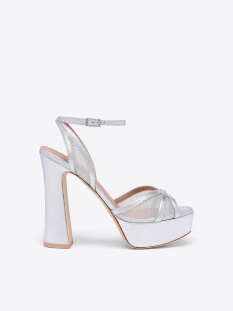 MALONE SOULIERS Sylvie 125 Silver Metallic Mesh Platform Sandals