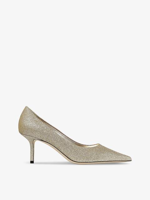 Love 65 glitter-embellished woven heeled courts