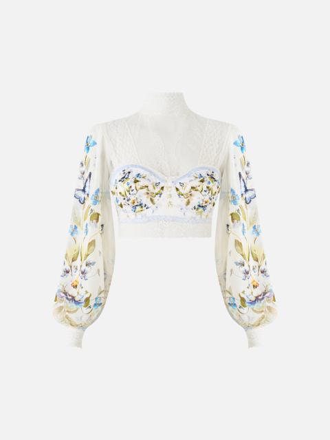 CAMILLA LACE SPLICE TOP WITH LONG SLEEVE