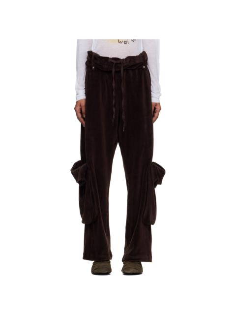 OPEN YY Brown Rolled Waist Velour Cargo Pants