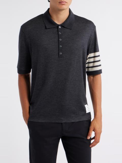 Thom Browne Thom Browne 4-Bar Virgin Wool Jersey Polo in Charcoal at Nordstrom