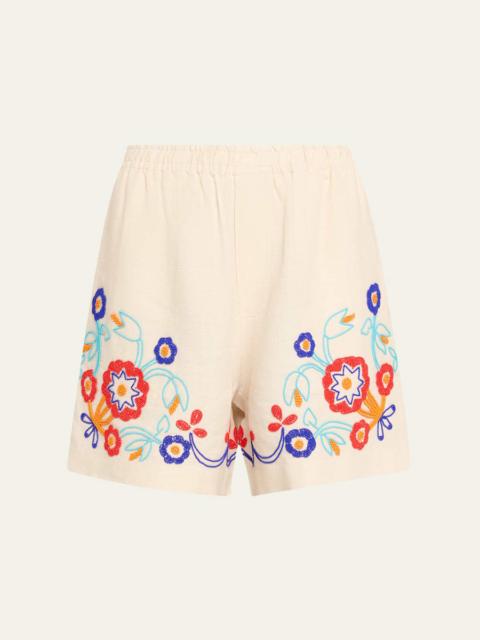 BODE Beaded Garden Party Linen Shorts