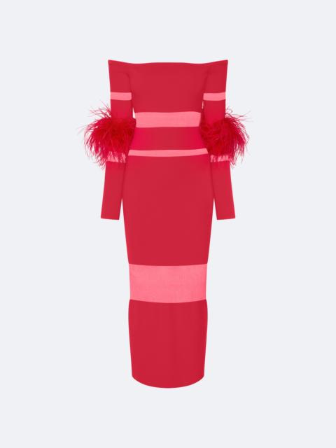 LAPOINTE Matte Viscose Intarsia Dress With Feathers