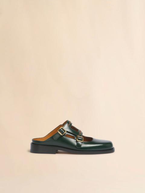 Marni DEEP GREEN LEATHER BAMBI 3.0 LOAFER WITH DOUBLE BUCKLE