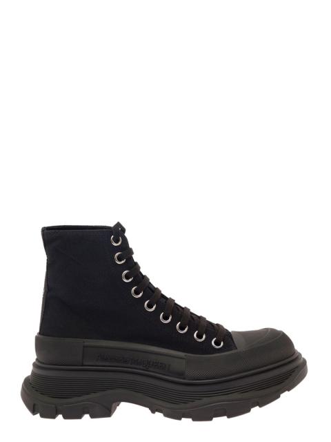 Alexander McQueen Alexander Mcqueen Women 'Tread Slick' Black High Top Sneakers With Oversized Platform In Cotton Woma