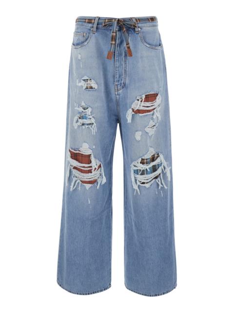 AMIRI Amiri Men Light Blue Jeans With Ripped Details On The Front And Bow On The Waist In Denim For Men