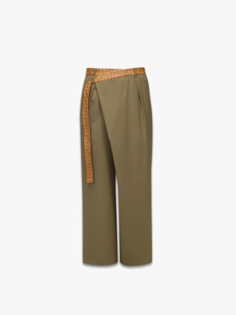MCM Pants in Wool Twill and Monogram Print Leather
