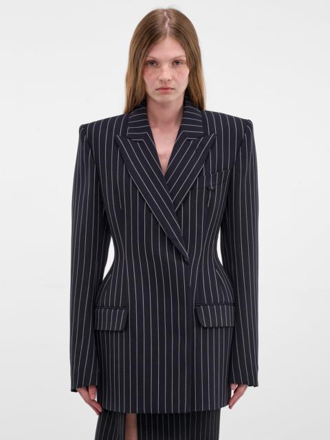 MUGLER Pinstripe Hourglass Tailored Wool Blazer