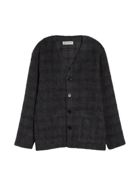 Our Legacy OUR LEGACY Fuzzy Check Wool & Alpaca Blend Cardigan in Fuzzed Plum Check Hairy Wool at Nordstrom