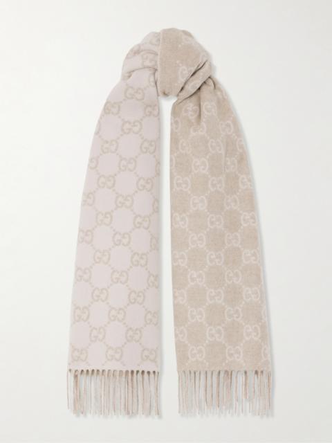 GUCCI Fringed Jacquard-knit Cashmere Scarf