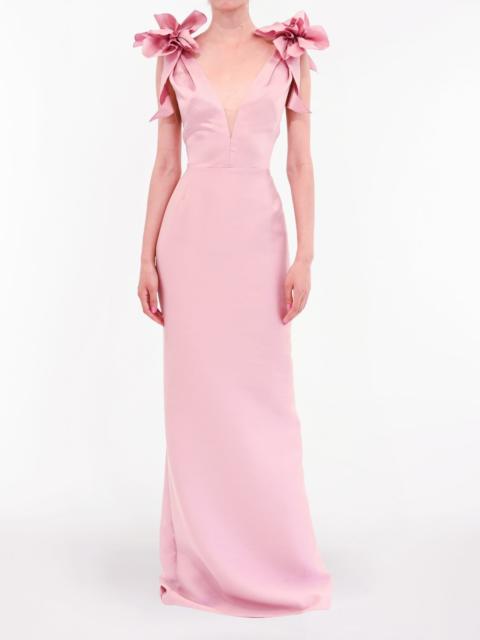 Marchesa DRAPED FLORAL MIKADO GOWN