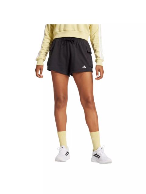 adidas Women's Essentials Small Logo French Terry Cargo Shorts-Black