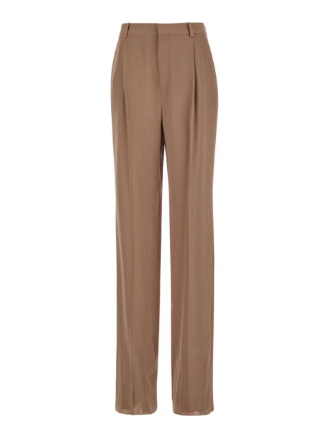 SAINT LAURENT Saint Laurent Women Beige Pants With High Waist And Pences On The Front  In Silk Woman