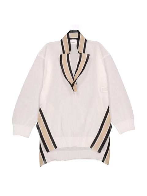 Burberry Open Box - Burberry Ladies White Long-Sleeve Cricket Stripe Detail Knit Oversized Top, Size X-Small