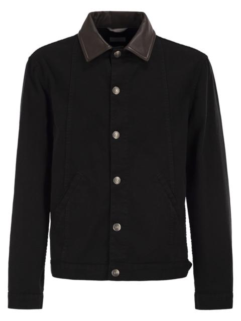 Brunello Cucinelli Brunello Cucinelli Men Lightweight Garment-Dyed Cotton Denim Jacket With Leather Collar