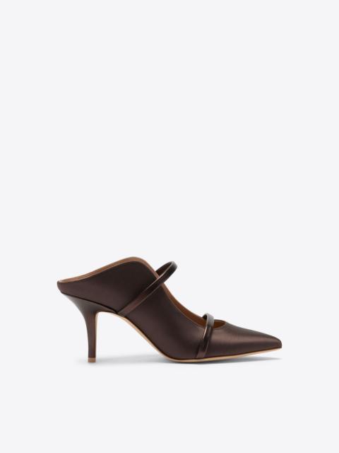 MALONE SOULIERS Maureen 70 Dark Brown Satin Heeled Mules