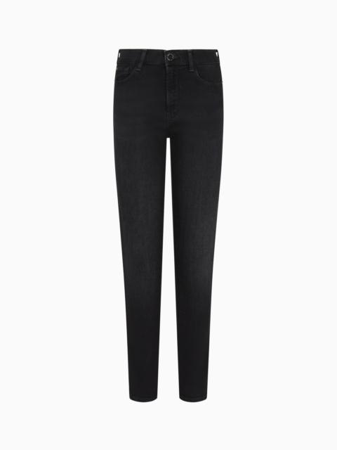 EMPORIO ARMANI J20 HIGH-WAISTED SUPER-SKINNY LEG JEANS IN A WORN-LOOK STRETCH DENIM
