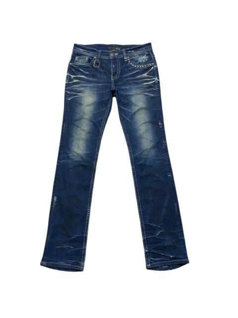 Other Designers Le Grande Bleu (L.G.B.) - Xfrm Denim Coated Clawmark Denim Low Flare Jeans