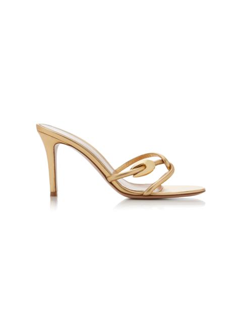 Gianvito Rossi Black Mamba Leather Mules gold